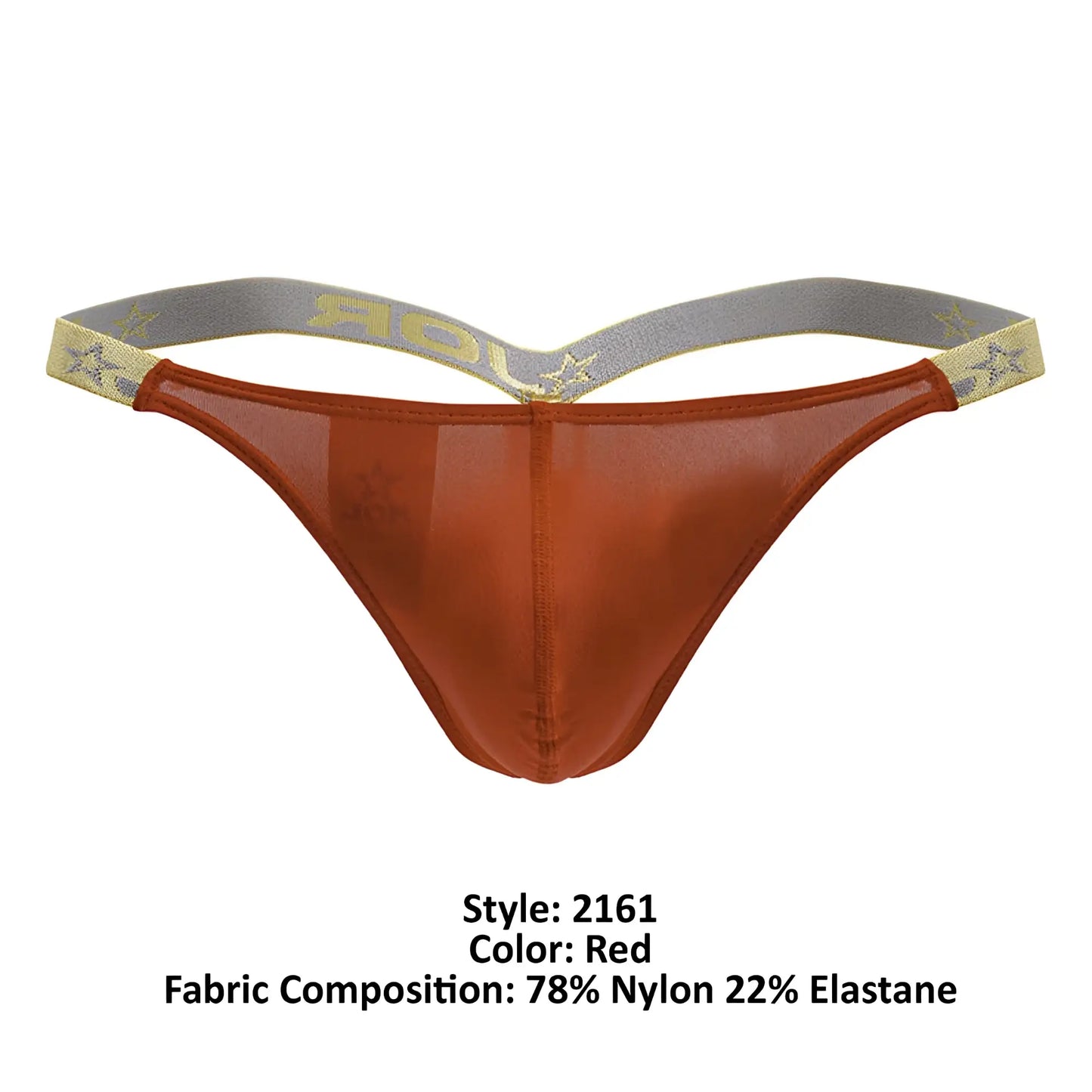 Red sheer nylon and elastane thong with gold star-patterned elastic waistband jor 2161 ares thongs color red