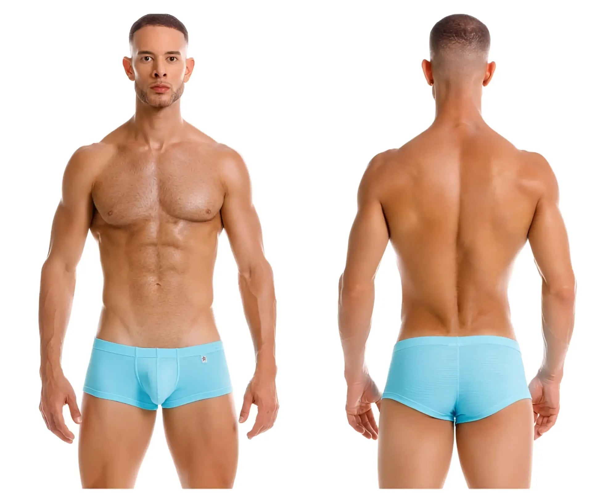 Light blue JOR 2166 Nova trunks athletic briefs with subtle logo on left hip for comfortable activewear use