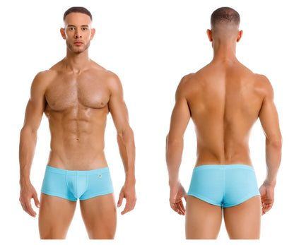 Light blue JOR 2166 Nova trunks athletic briefs with subtle logo on left hip for comfortable activewear use