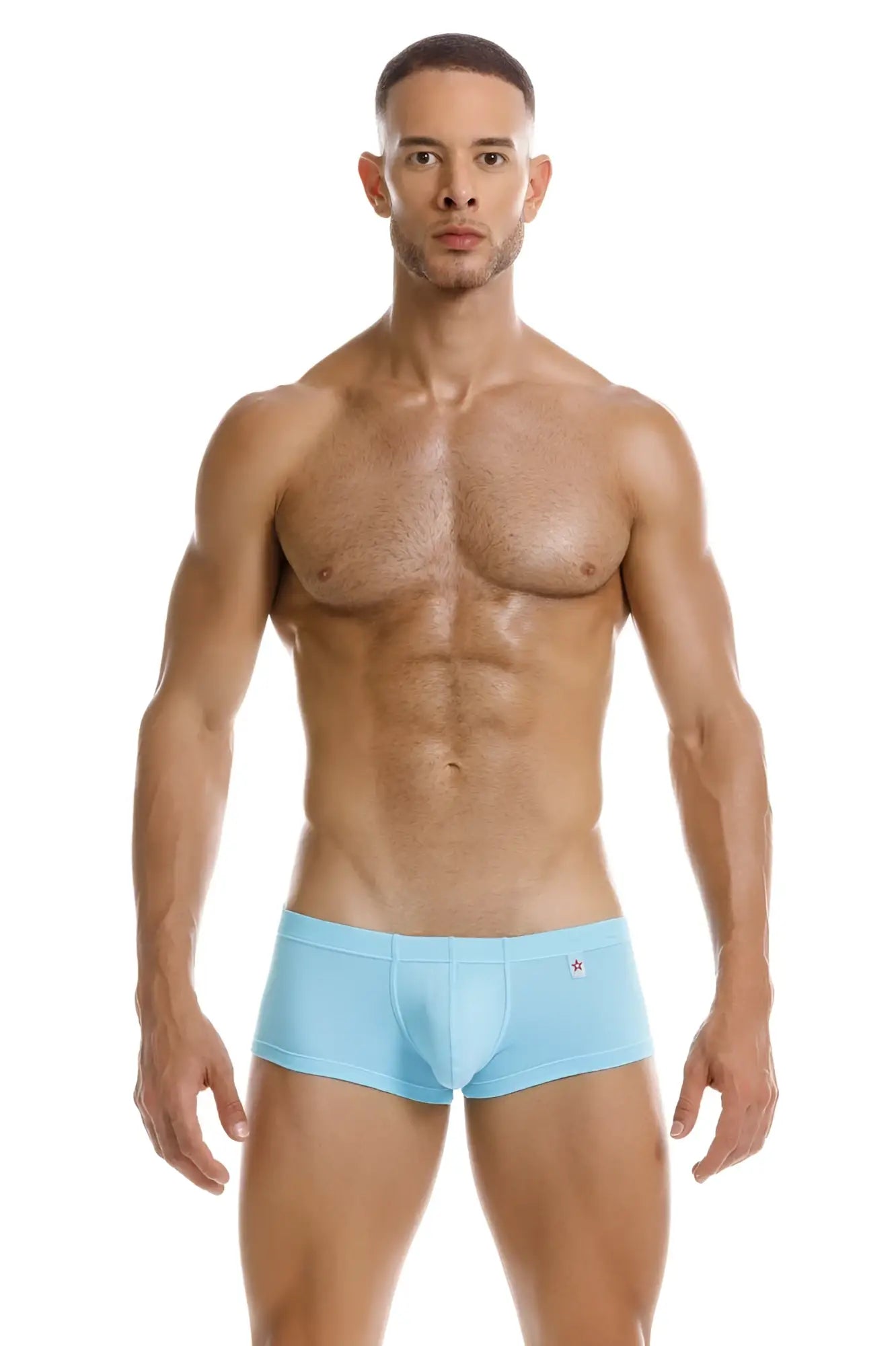 Light blue jor 2166 nova trunks mens briefs with red star logo on waistband made of soft fabric