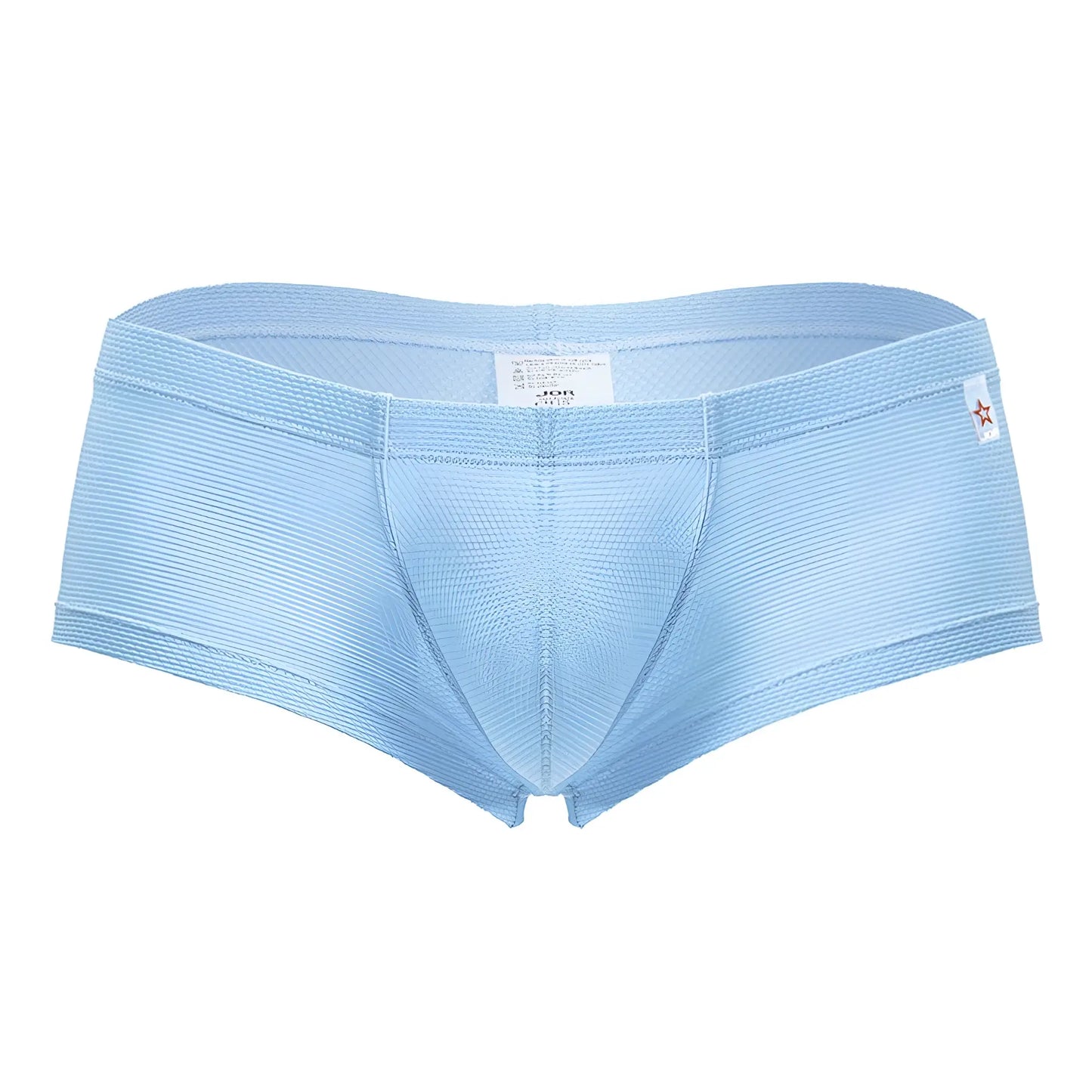 Light blue jor 2166 nova trunks briefs with a subtle ribbed texture and a small red star logo on the side