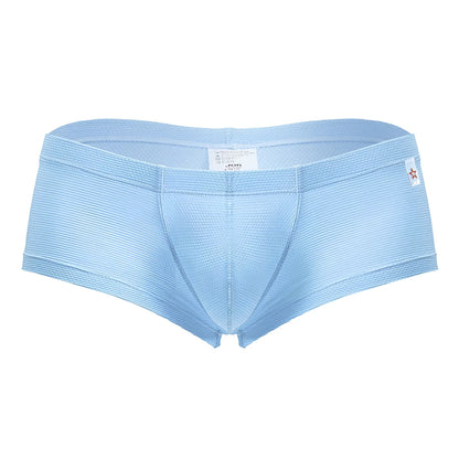 Light blue jor 2166 nova trunks briefs with a subtle ribbed texture and a small red star logo on the side