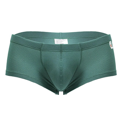 Dark green woven fabric jor 2166 nova trunks men’s briefs with textured pattern and red star logo on waistband