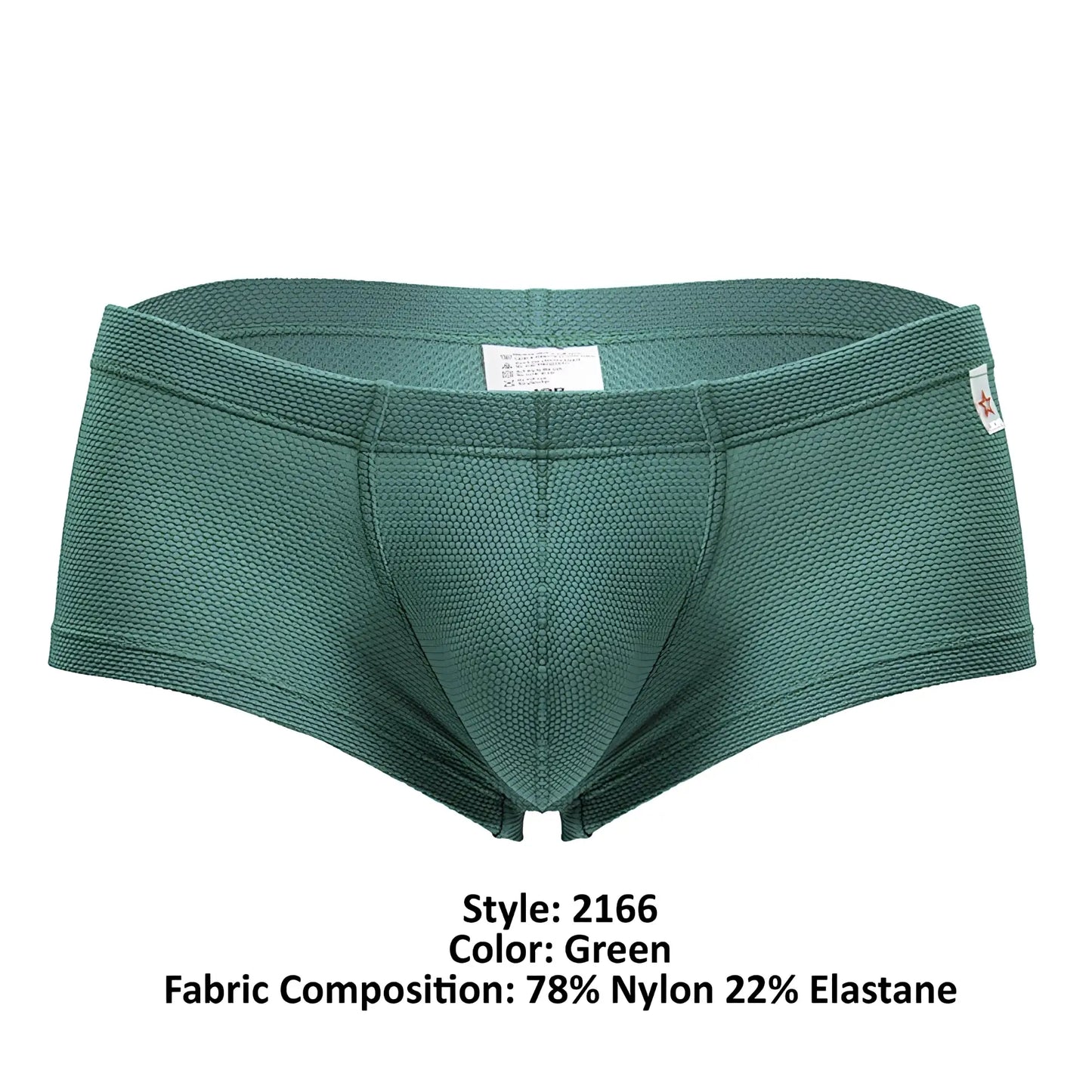 Jor 2166 nova trunks green men’s briefs with textured mesh fabric and elastic waistband front view