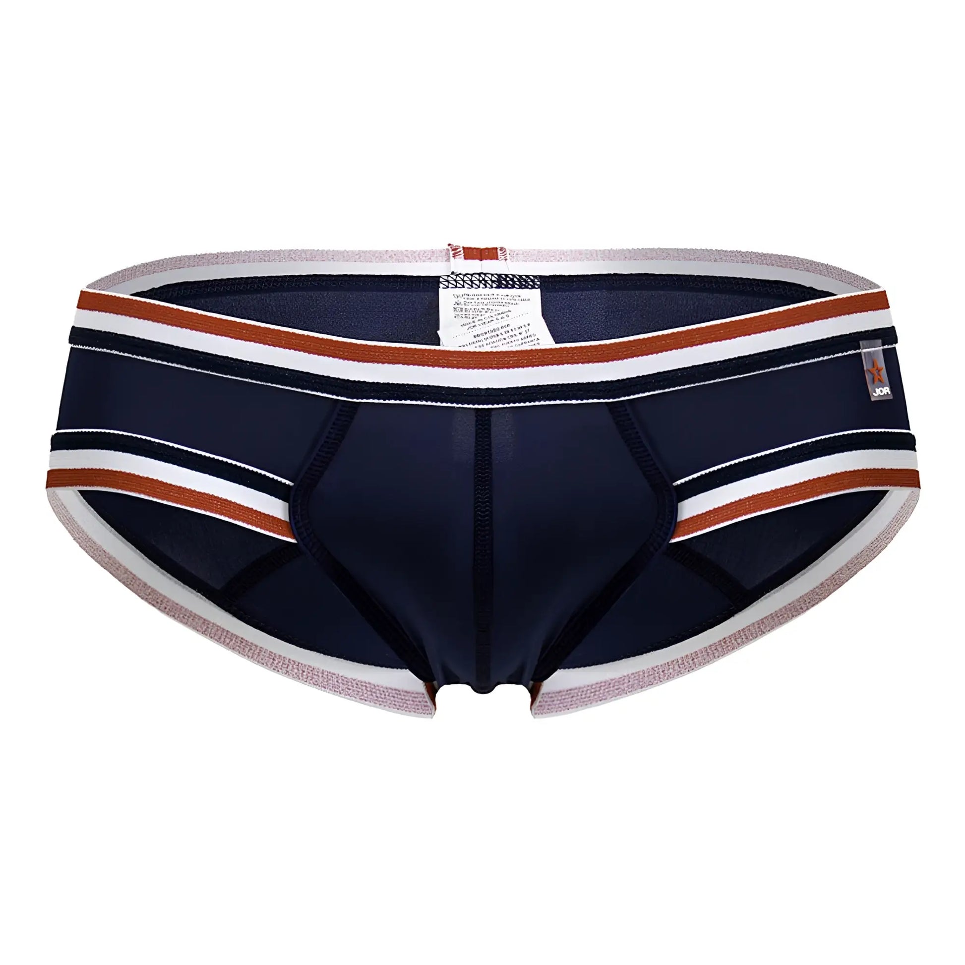 Navy blue JOR 2169 Martini briefs for men with white and rust striped trim made from soft breathable fabric