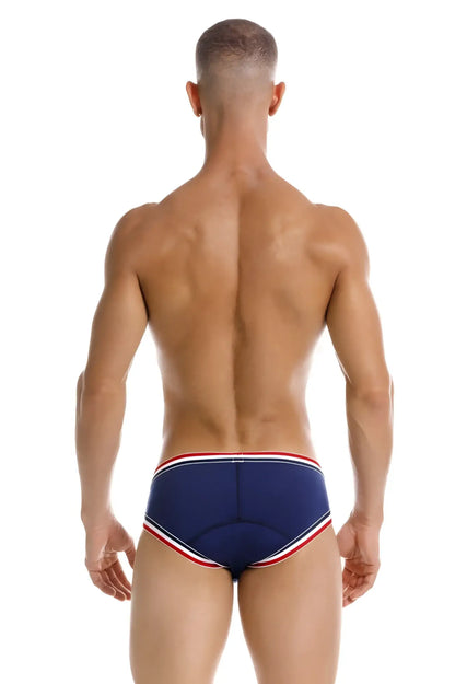 Navy blue jor 2169 martini briefs with red and white striped trim swim trunks for comfortable beachwear