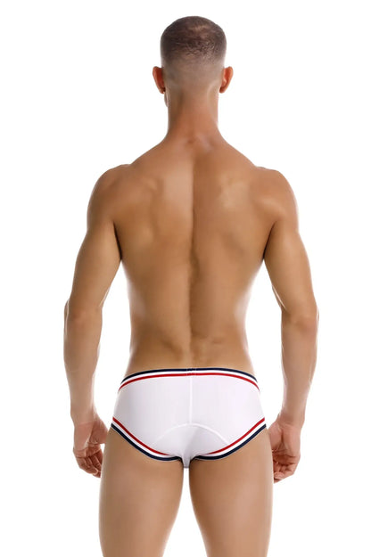 White jor 2169 martini briefs with red and navy blue striped trim in soft breathable fabric