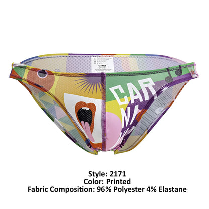 Vibrant jor 2171 carnival bikini color printed mesh briefs with bold graphic designs and colorful patterns and text