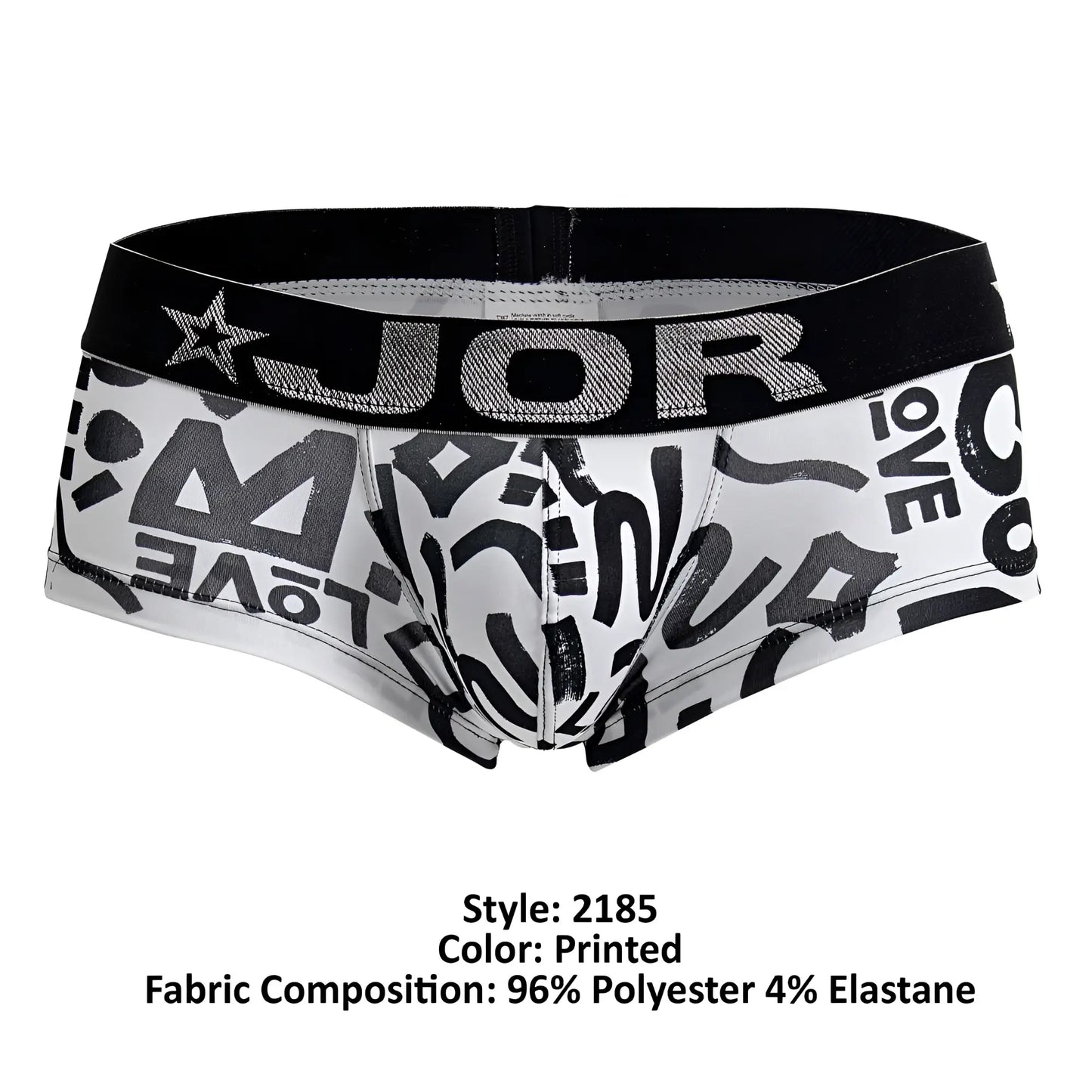Black and white printed boxer briefs jor 2185 love trunks with bold graffiti style love text design
