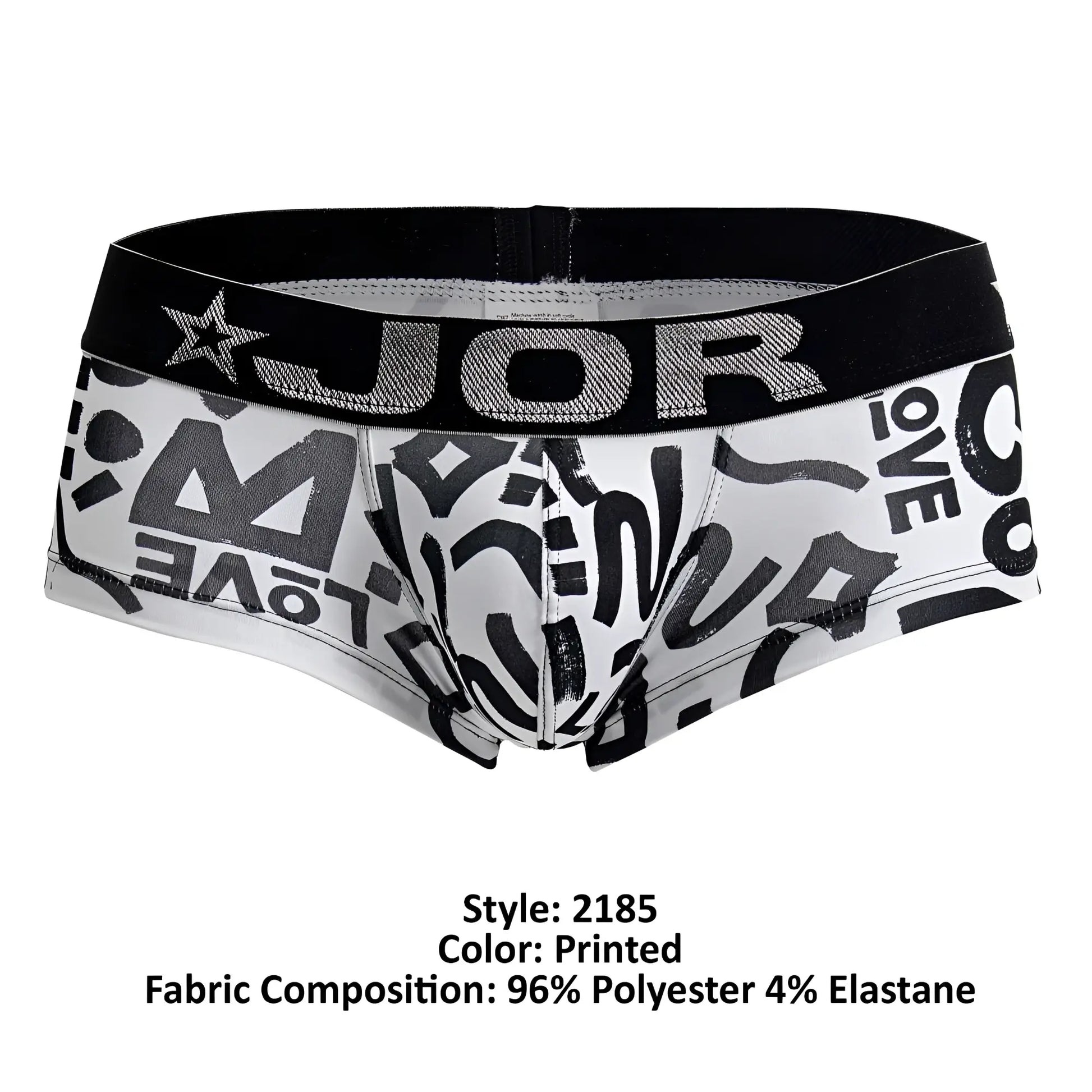 Black and white printed boxer briefs jor 2185 love trunks with bold graffiti style love text design
