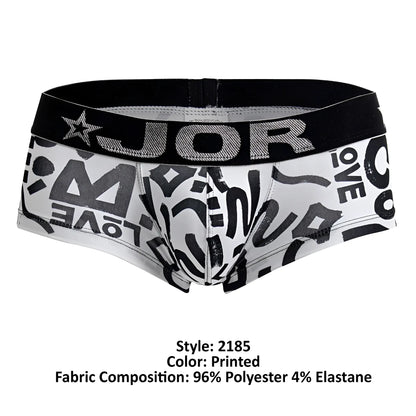 Black and white printed boxer briefs jor 2185 love trunks with bold graffiti style love text design