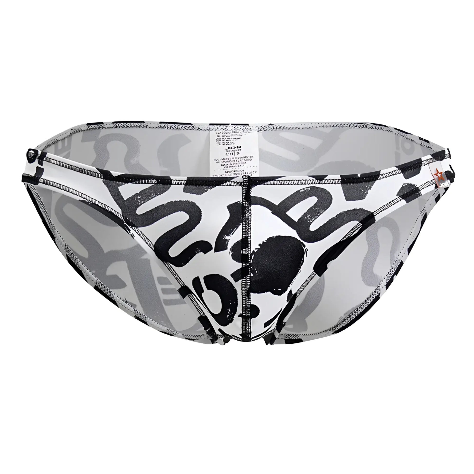 Men’s briefs jor 2186 love bikini color printed in black and gray abstract graffiti pattern with white interior lining