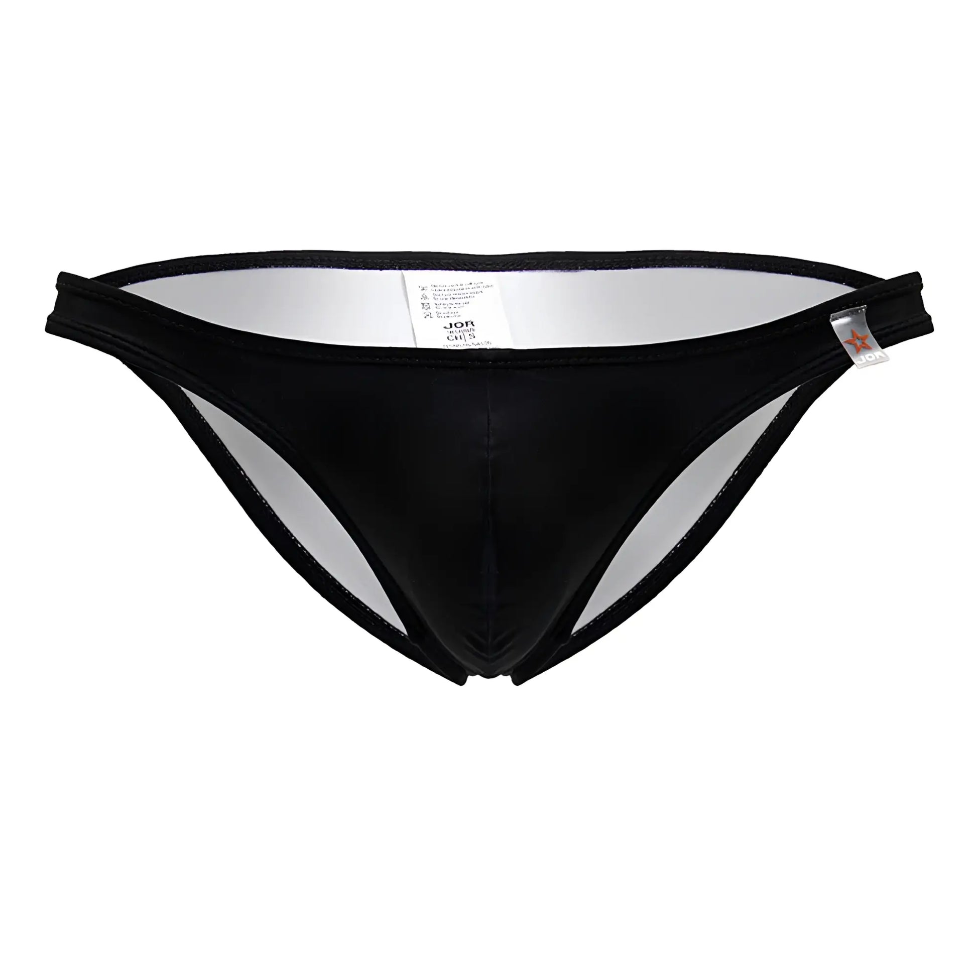 Glossy black jor 2191 travel swim bikini briefs with sleek form fitting design and white inner lining