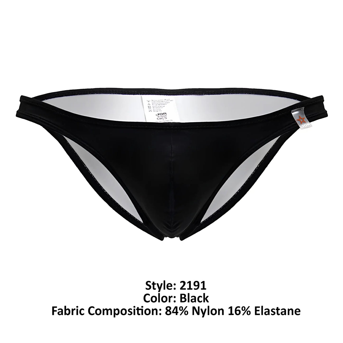 Jor 2191 travel swim bikini black men’s thong with shiny, form-fitting nylon and elastane blend fabric