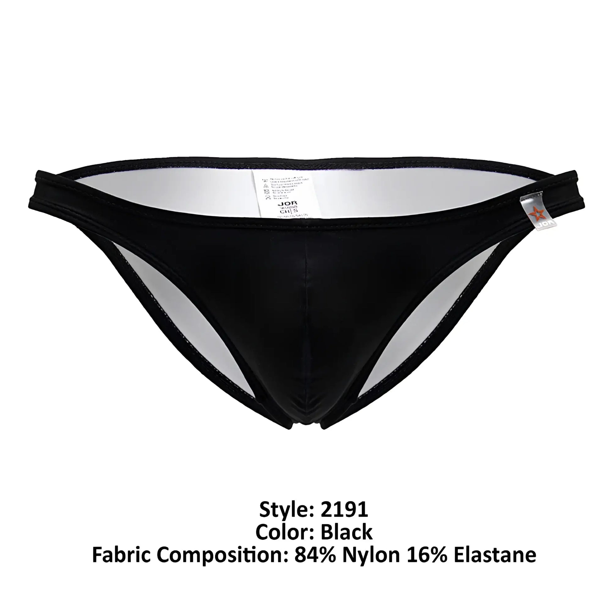 Jor 2191 travel swim bikini black men’s thong with shiny, form-fitting nylon and elastane blend fabric