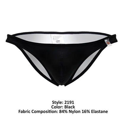 Jor 2191 travel swim bikini black men’s thong with shiny, form-fitting nylon and elastane blend fabric