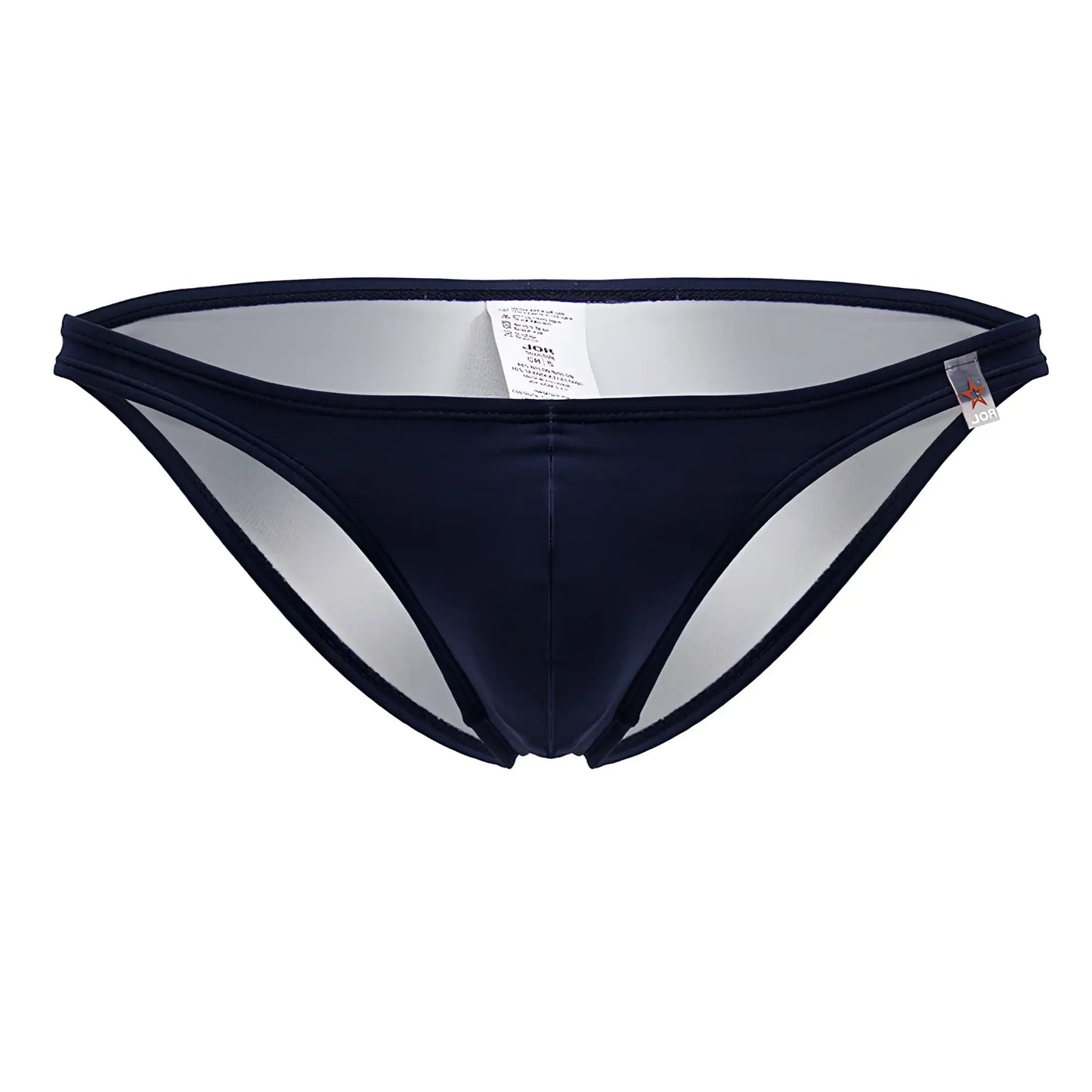 Navy blue satin briefs with sheer mesh panel and elastic waistband jor 2191 travel swim bikini color blue front view