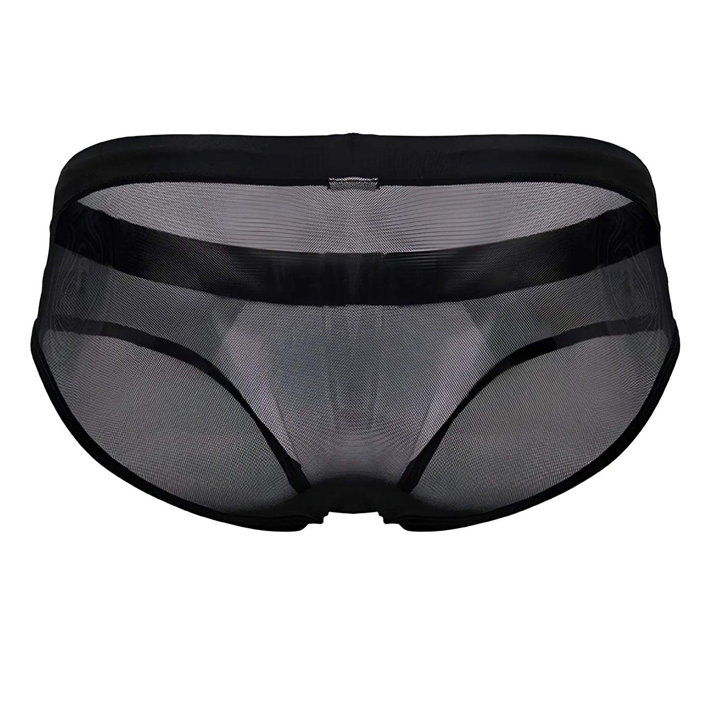Black jor 2193 mystic swim briefs featuring mesh fabric with solid black waistband and leg openings