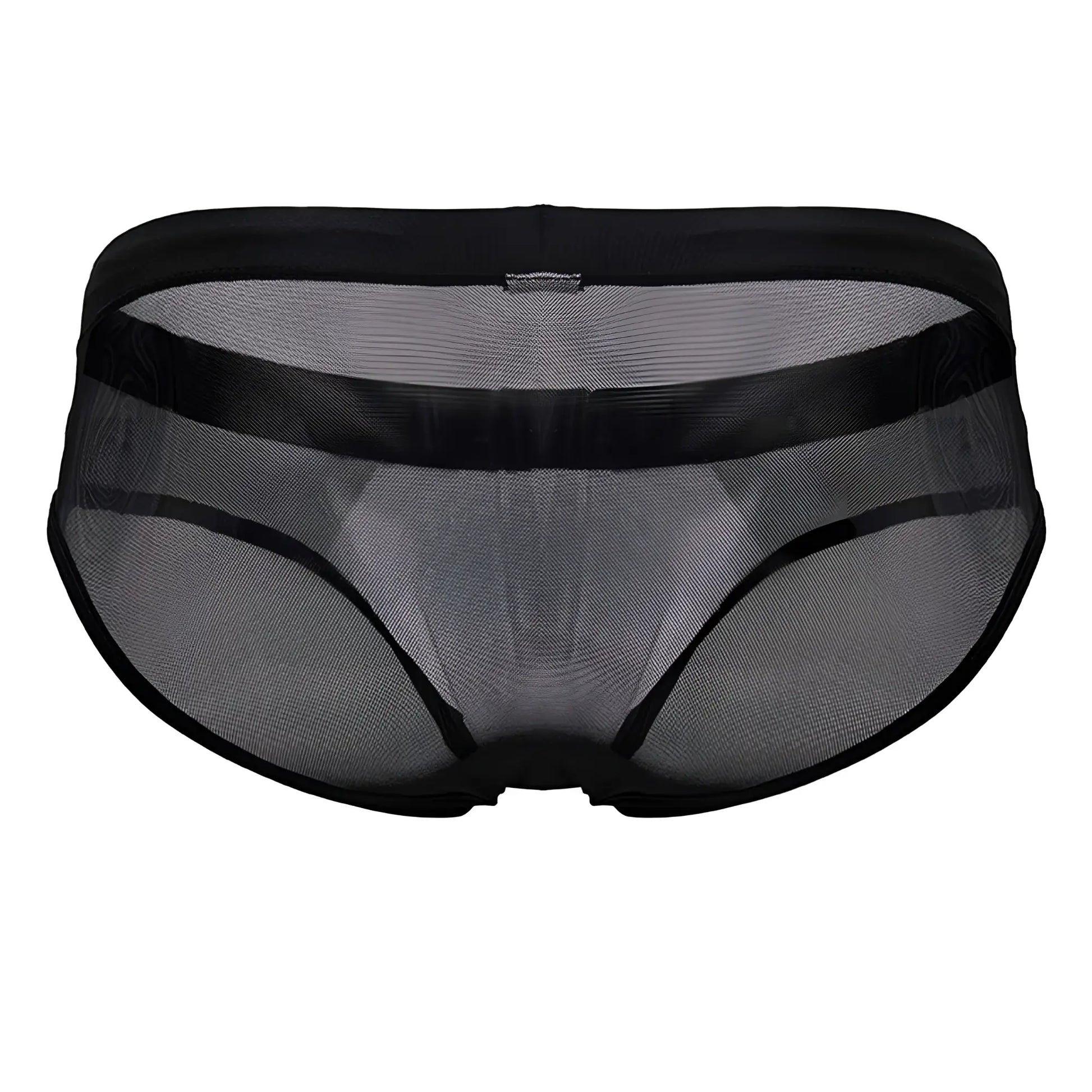 Black jor 2193 mystic swim briefs featuring mesh fabric with solid black waistband and leg openings
