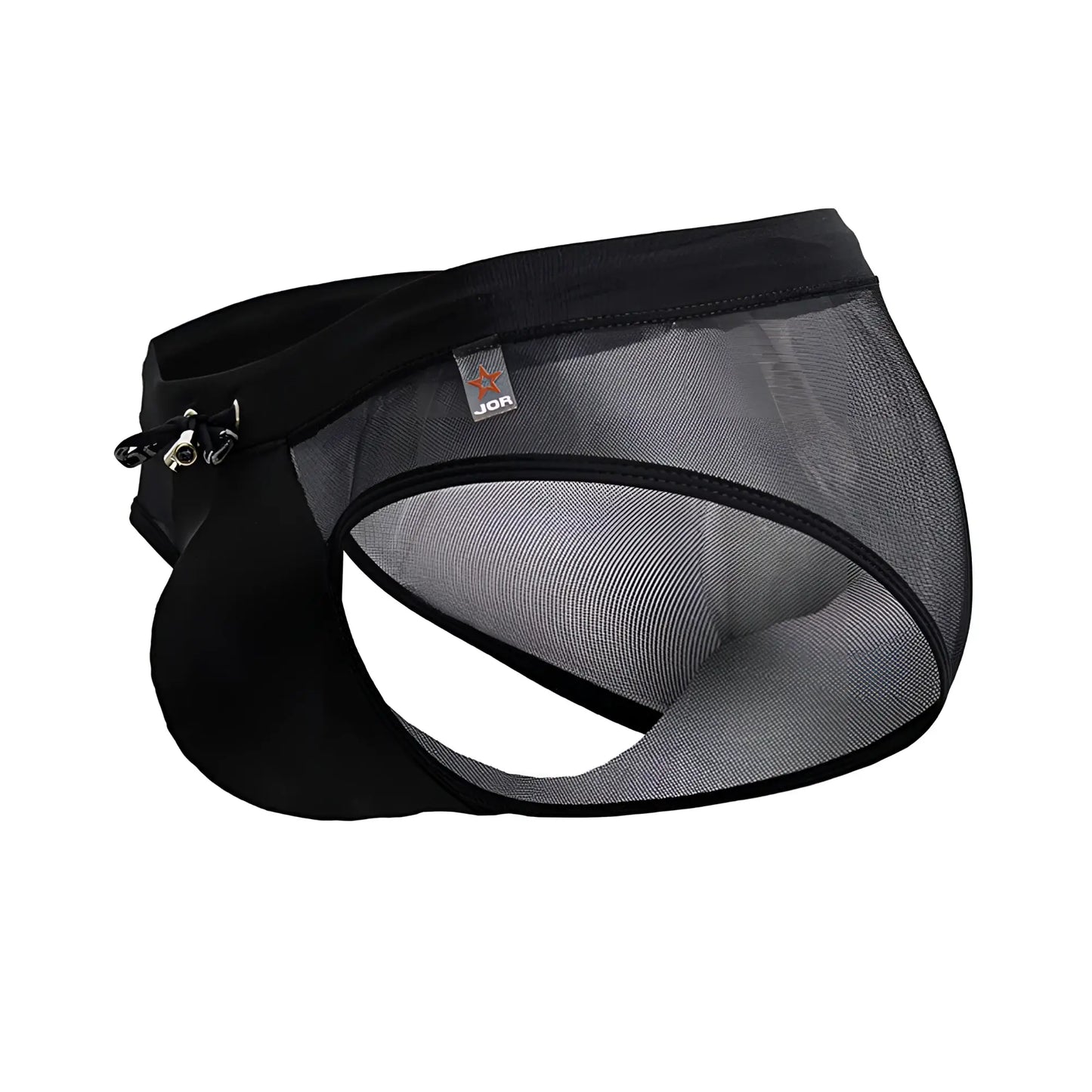 Black jor 2193 mystic swim briefs with mesh fabric solid waistband and side zipper detail