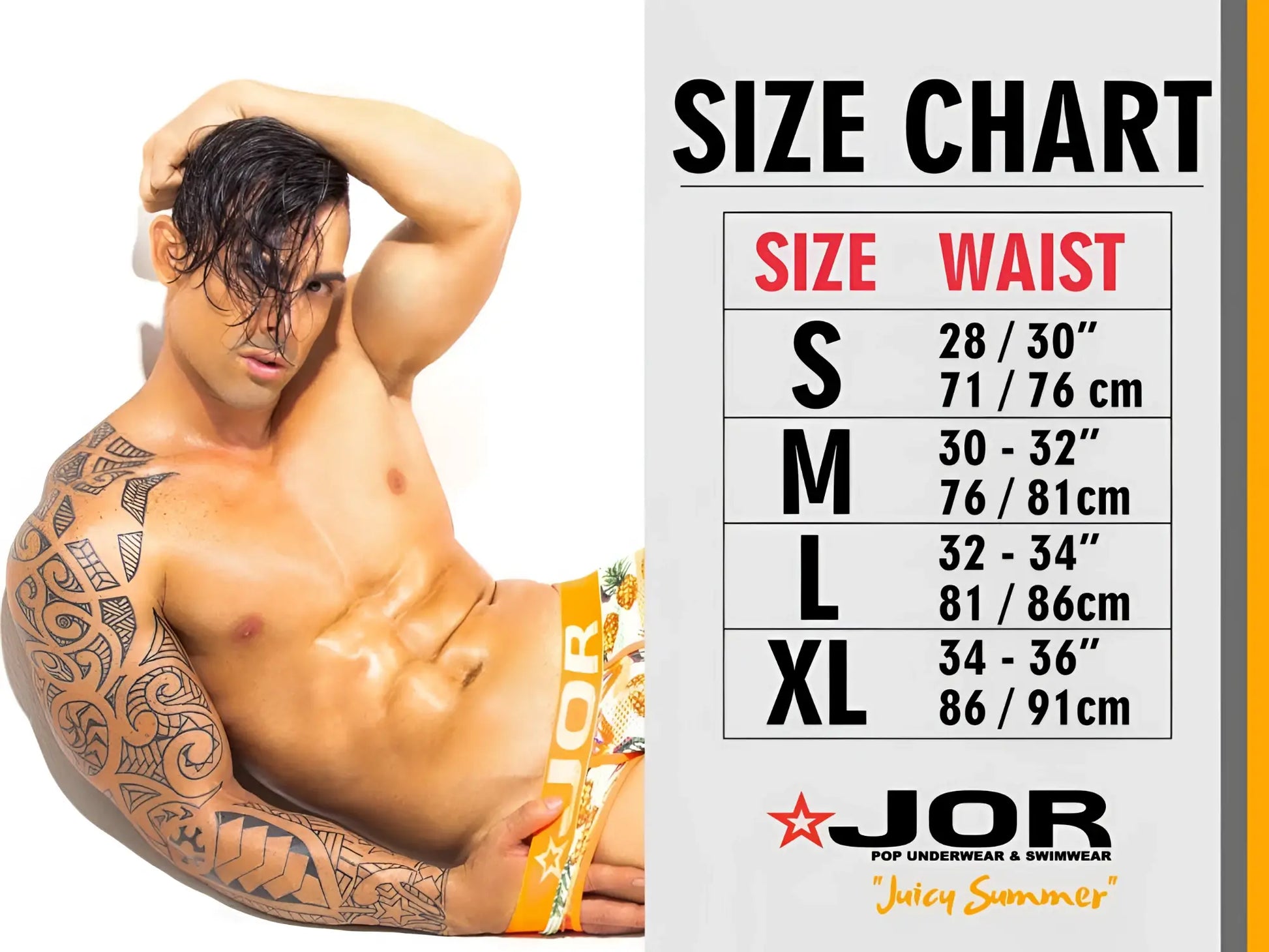 Orange and white patterned jor swim trunks with pineapple design from the mystic swim briefs collection black color