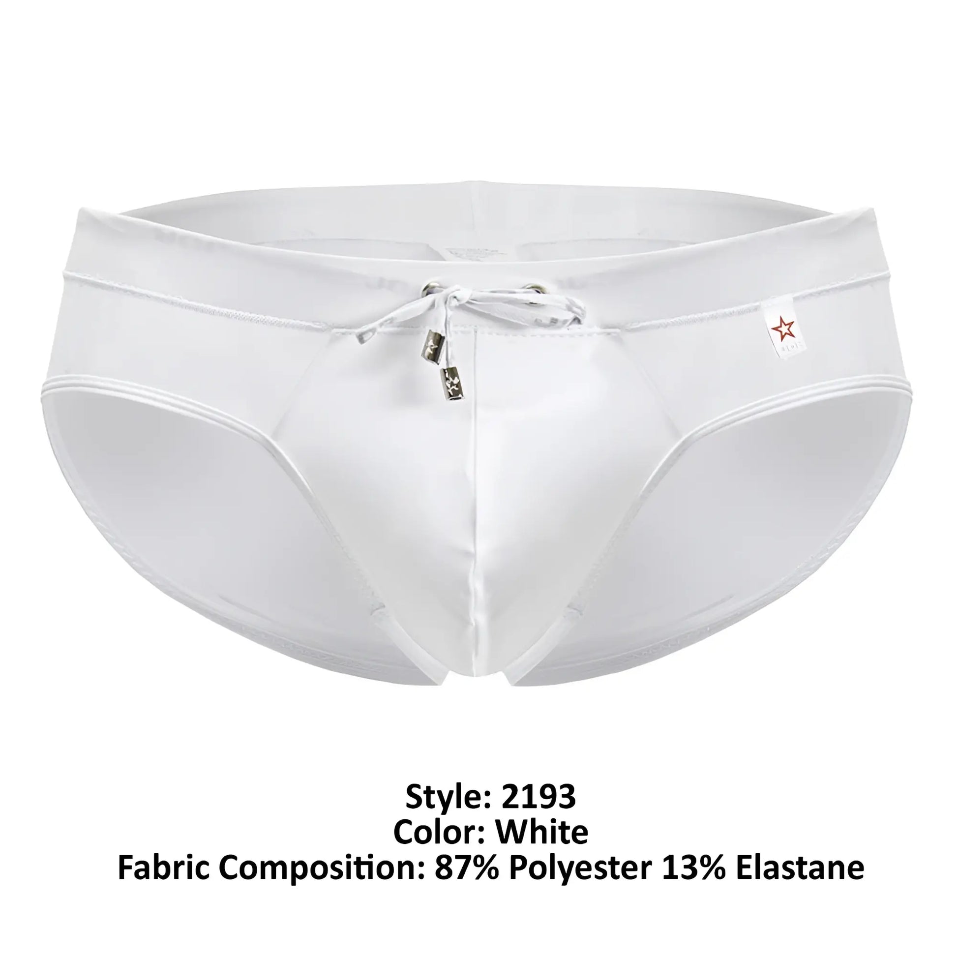 White jor 2193 mystic swim briefs with drawstring waistband and metallic toggle fasteners for men
