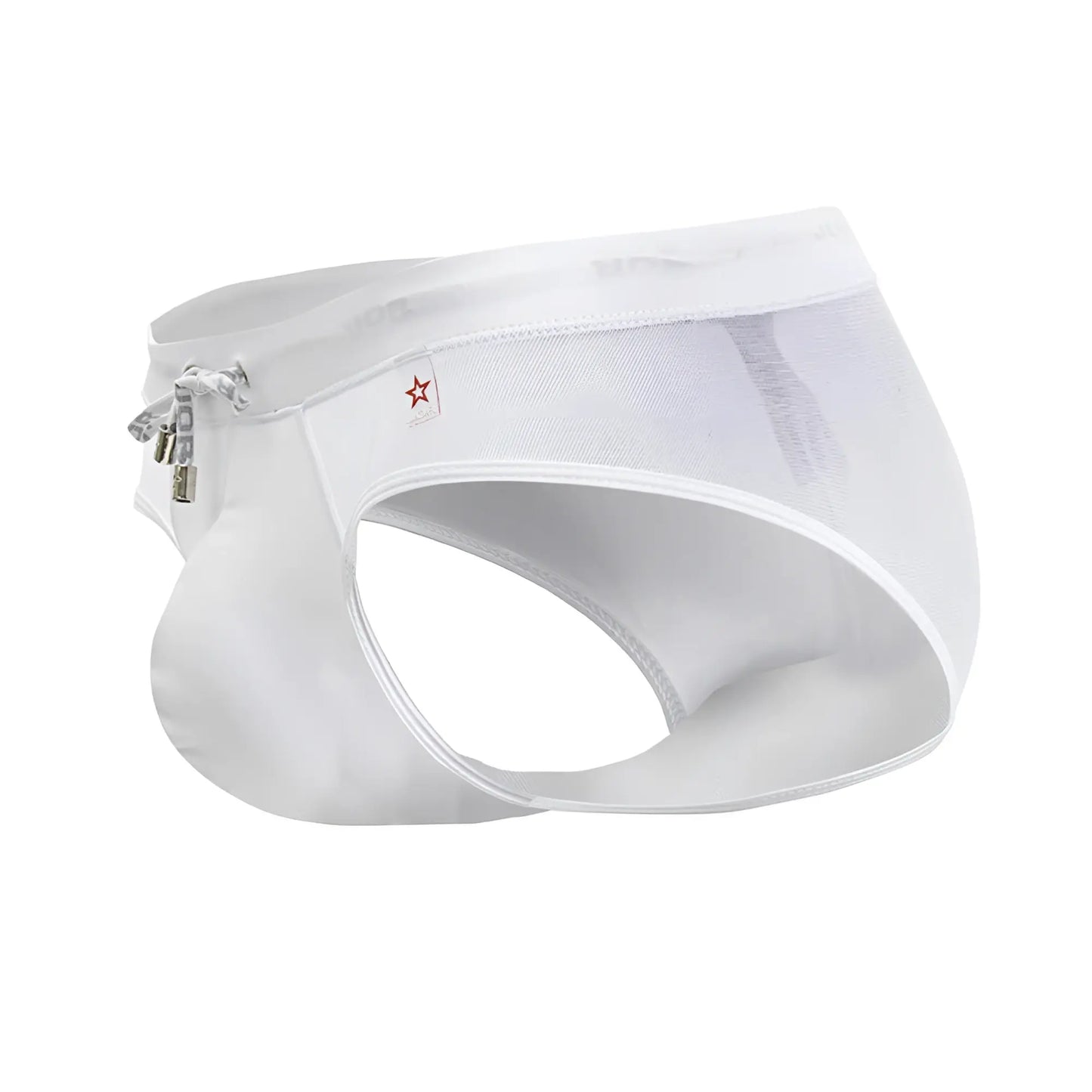 White mesh jor 2193 mystic swim briefs with side zipper and small red star logo