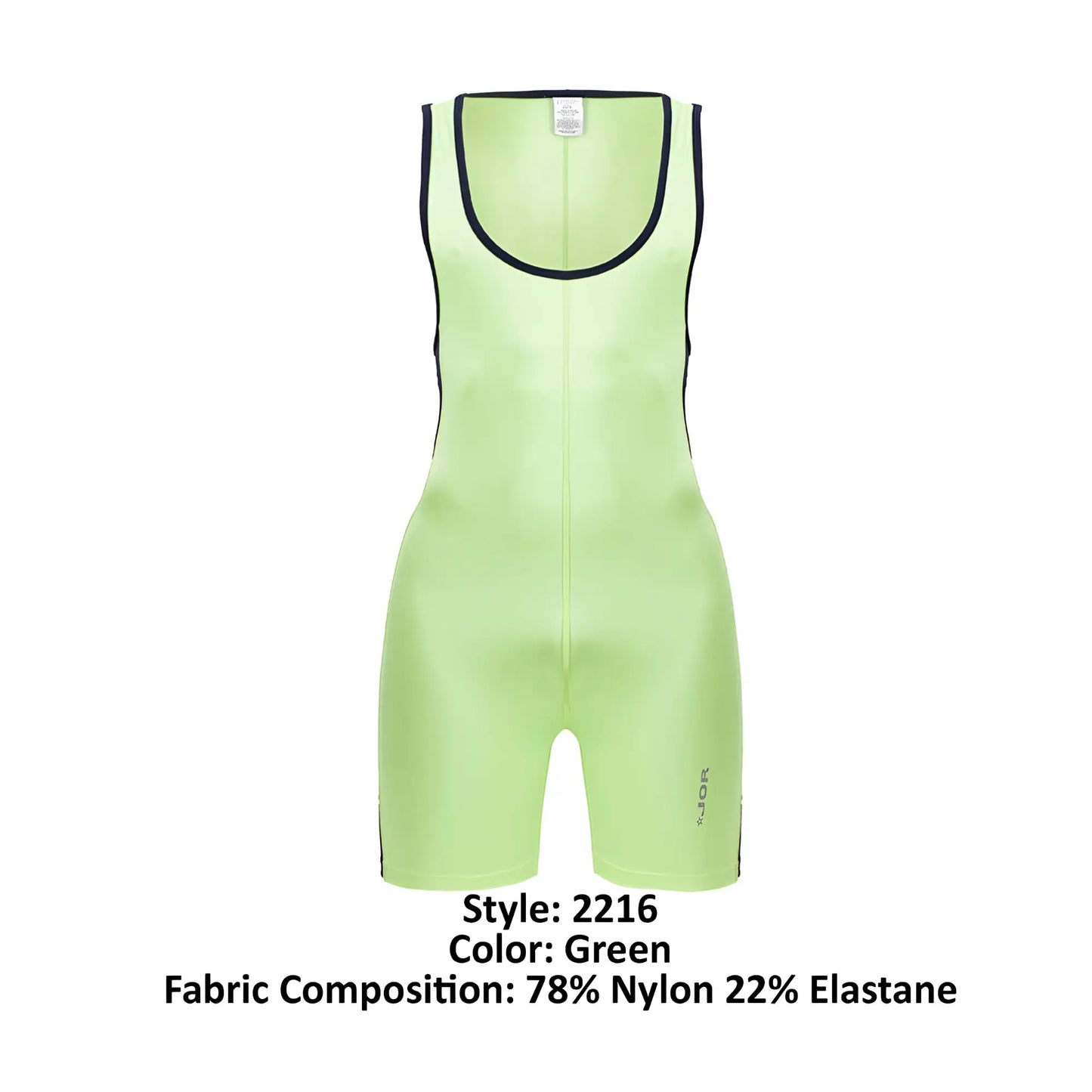 Neon green sleeveless athletic bodysuit with black trim along neckline and side seams jor 2216 fighter bodysuit color green