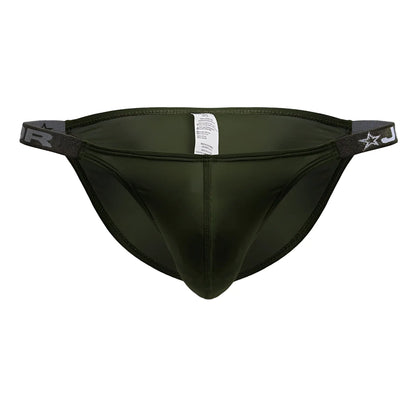 Dark olive green JOR 2233 Eros bikini briefs with elastic waistband featuring white star and j logo