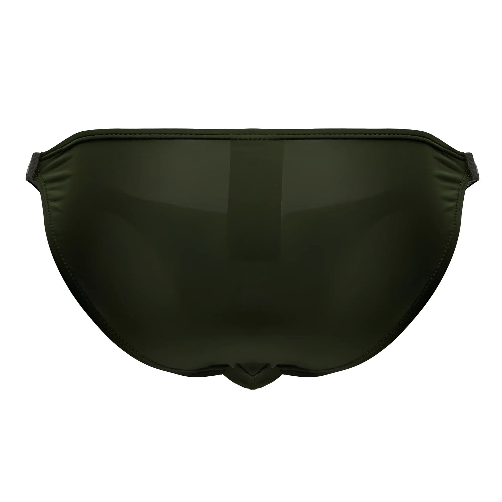 Olive green satin sleep mask with smooth reflective surface and subtle edge stitching from jor 2233 eros bikini collection
