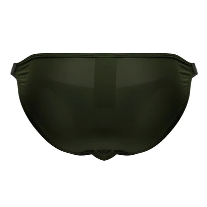 Olive green satin sleep mask with smooth reflective surface and subtle edge stitching from jor 2233 eros bikini collection