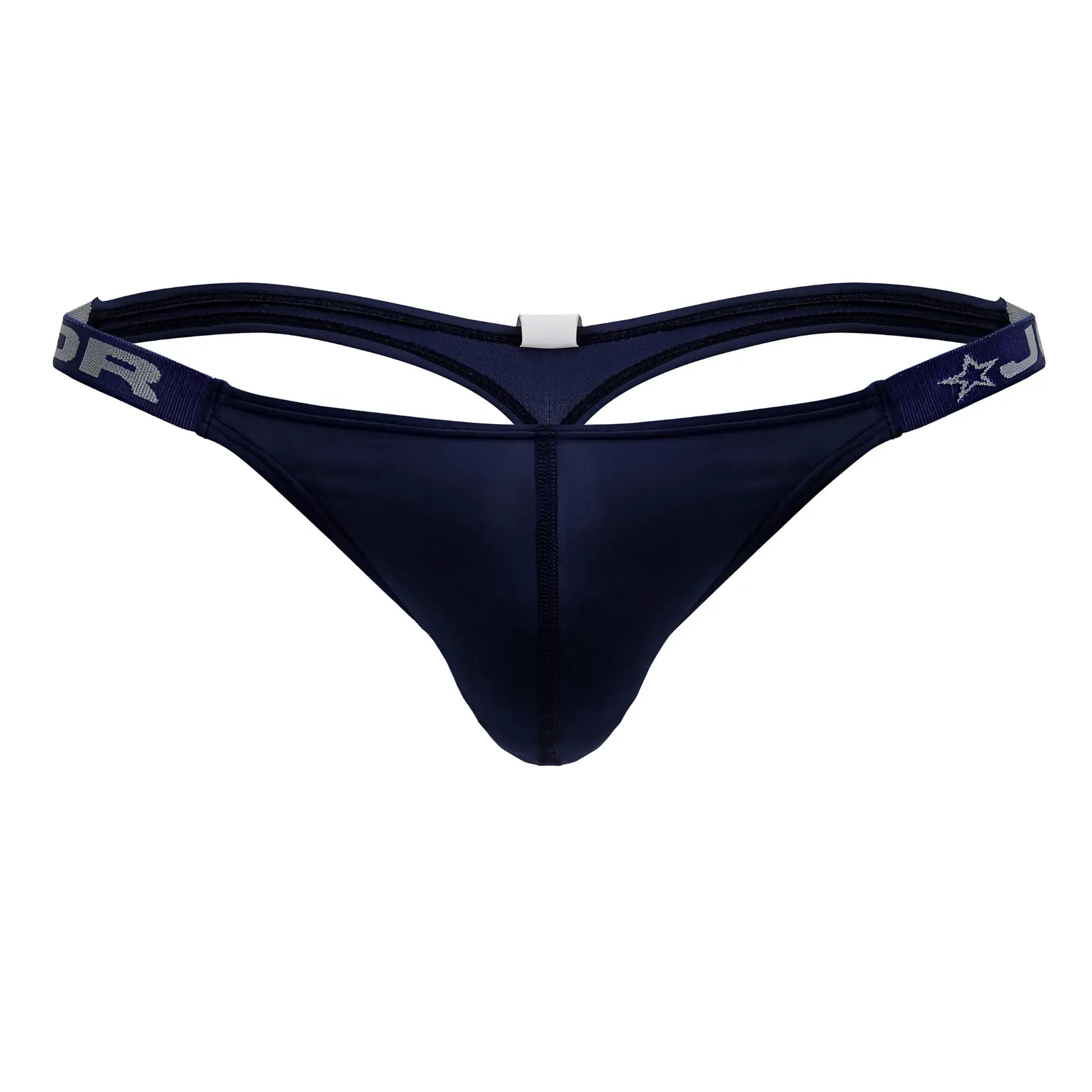 Dark navy blue JOR 2235 Eros thong with sleek form-fitting design and elastic waistband with silver lettering and star logo