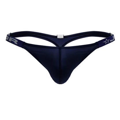 Dark navy blue JOR 2235 Eros thong with sleek form-fitting design and elastic waistband with silver lettering and star logo