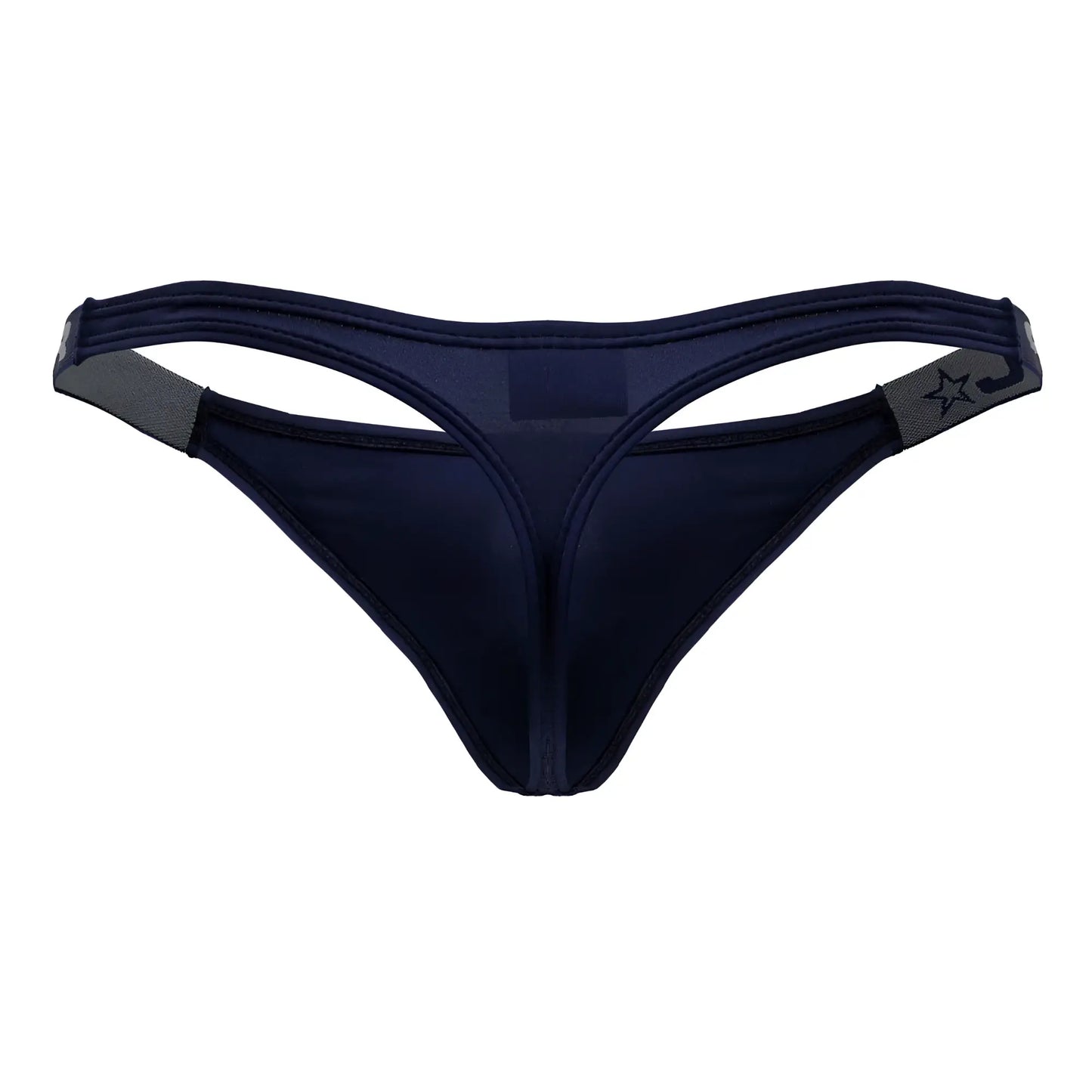 Navy blue JOR 2235 Eros thong with gray elastic straps and a star logo on the side for comfortable wear