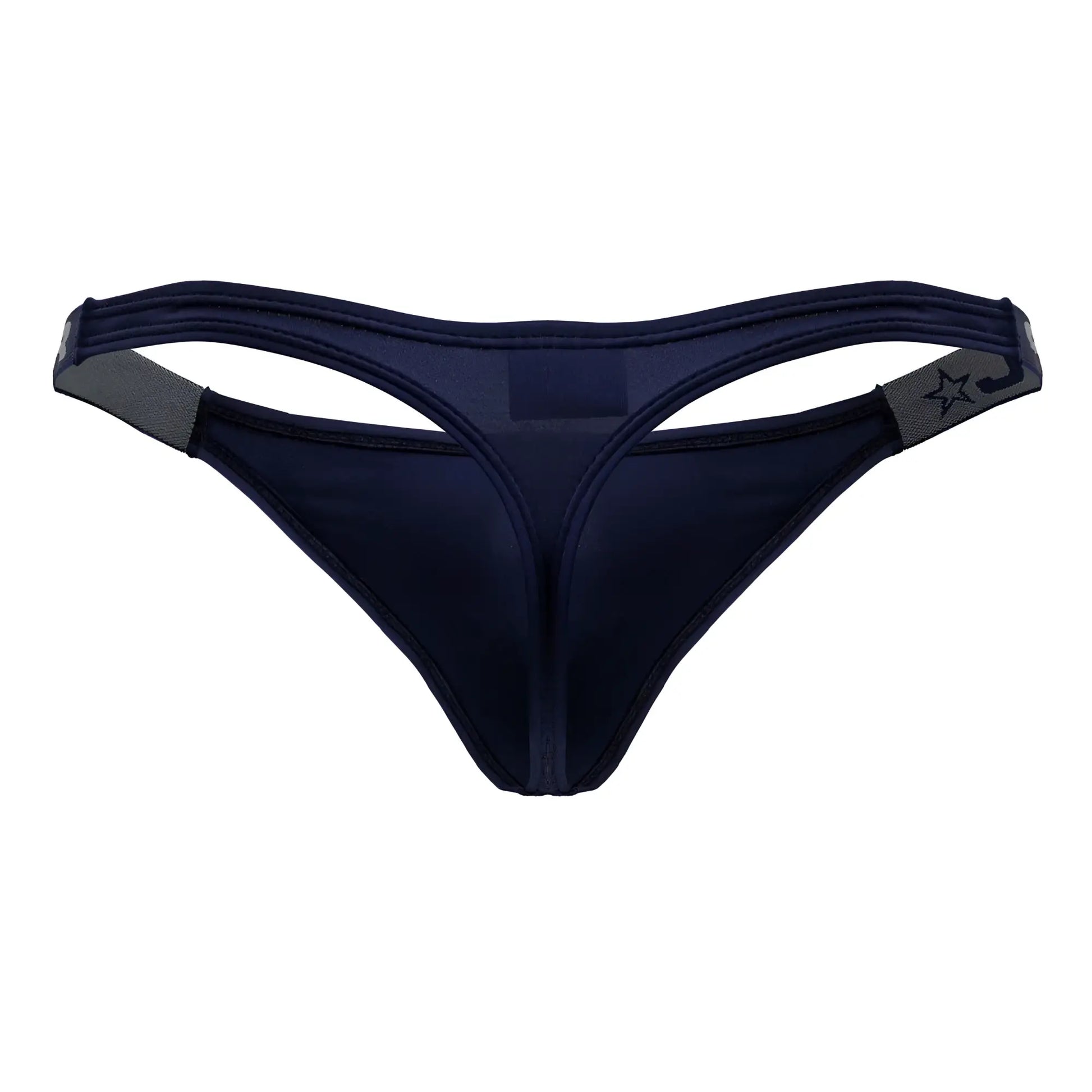Navy blue JOR 2235 Eros thong with gray elastic straps and a star logo on the side for comfortable wear