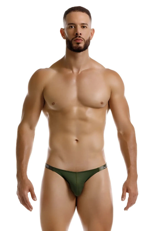 Dark green jor 2235 eros thongs form-fitting briefs with sleek minimalist design shown from the back side