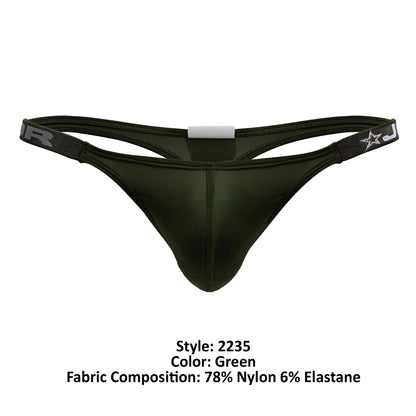 Dark green JOR 2235 Eros thong made of 78 nylon and 6 elastane with branded elastic waistband and star logo