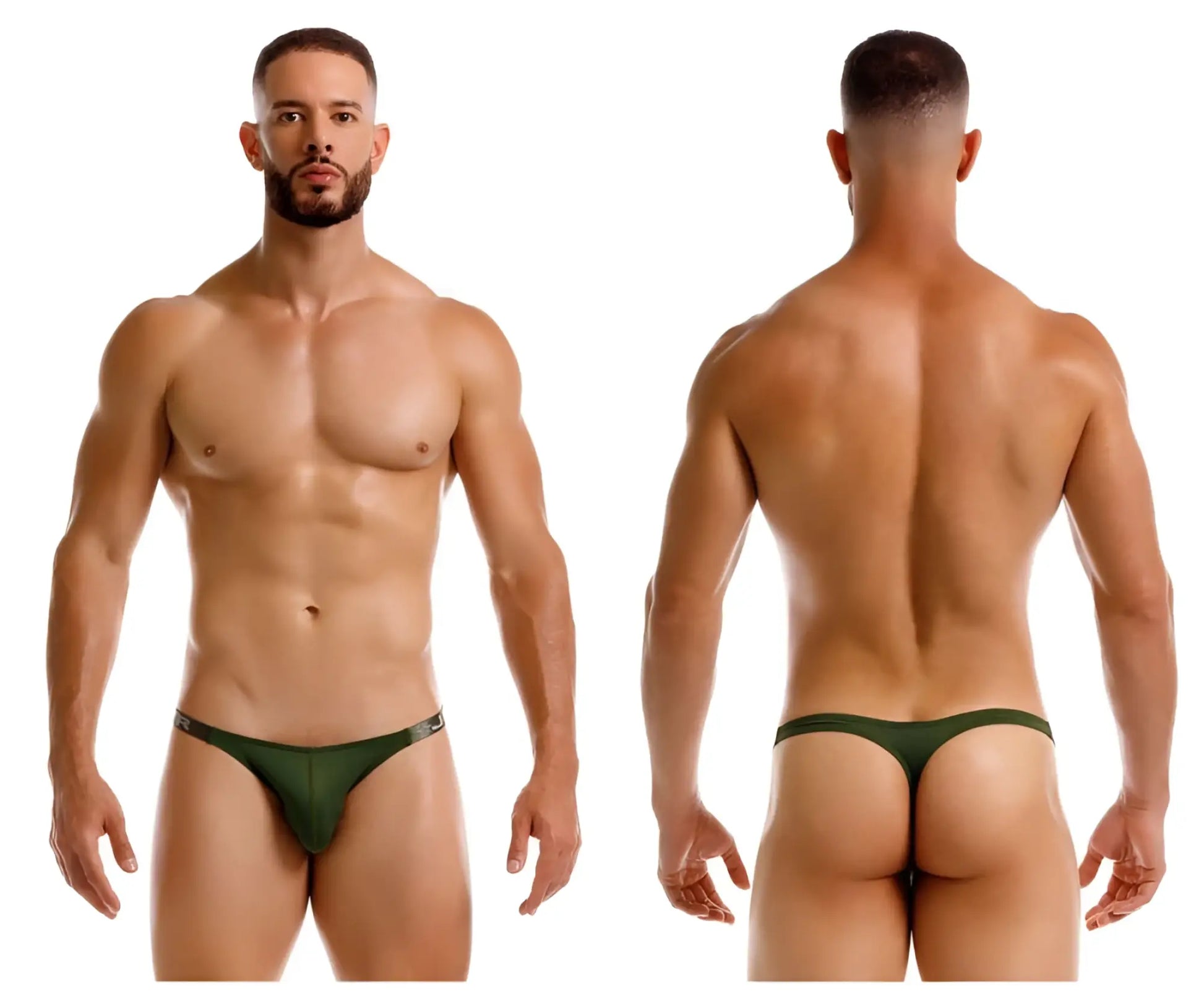 Dark green jor 2235 eros thong with subtle metallic trim along the waistband showing front side details