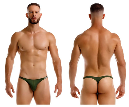 Dark green jor 2235 eros thong with subtle metallic trim along the waistband showing front side details