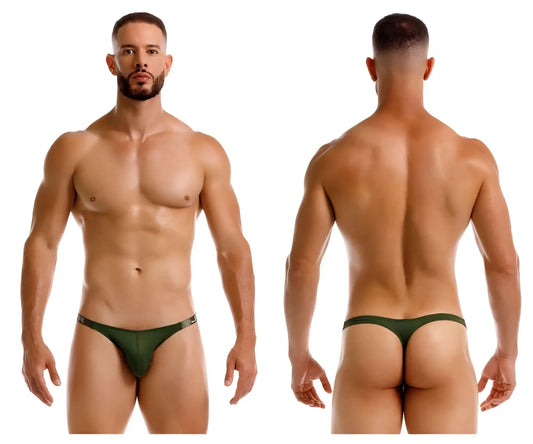 Dark green jor 2235 eros thong with subtle metallic trim along the waistband showing front side details
