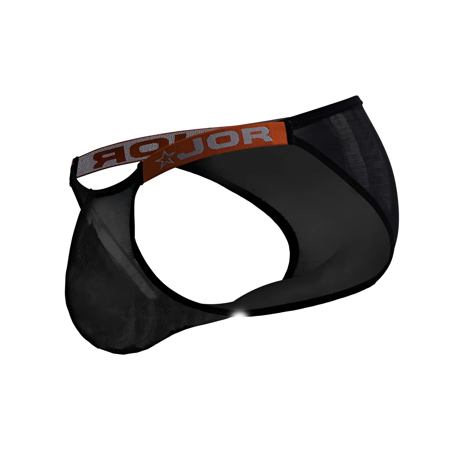 Black mesh JOR 2236 frost bikini briefs with an orange and gray waistband featuring the jor brand name