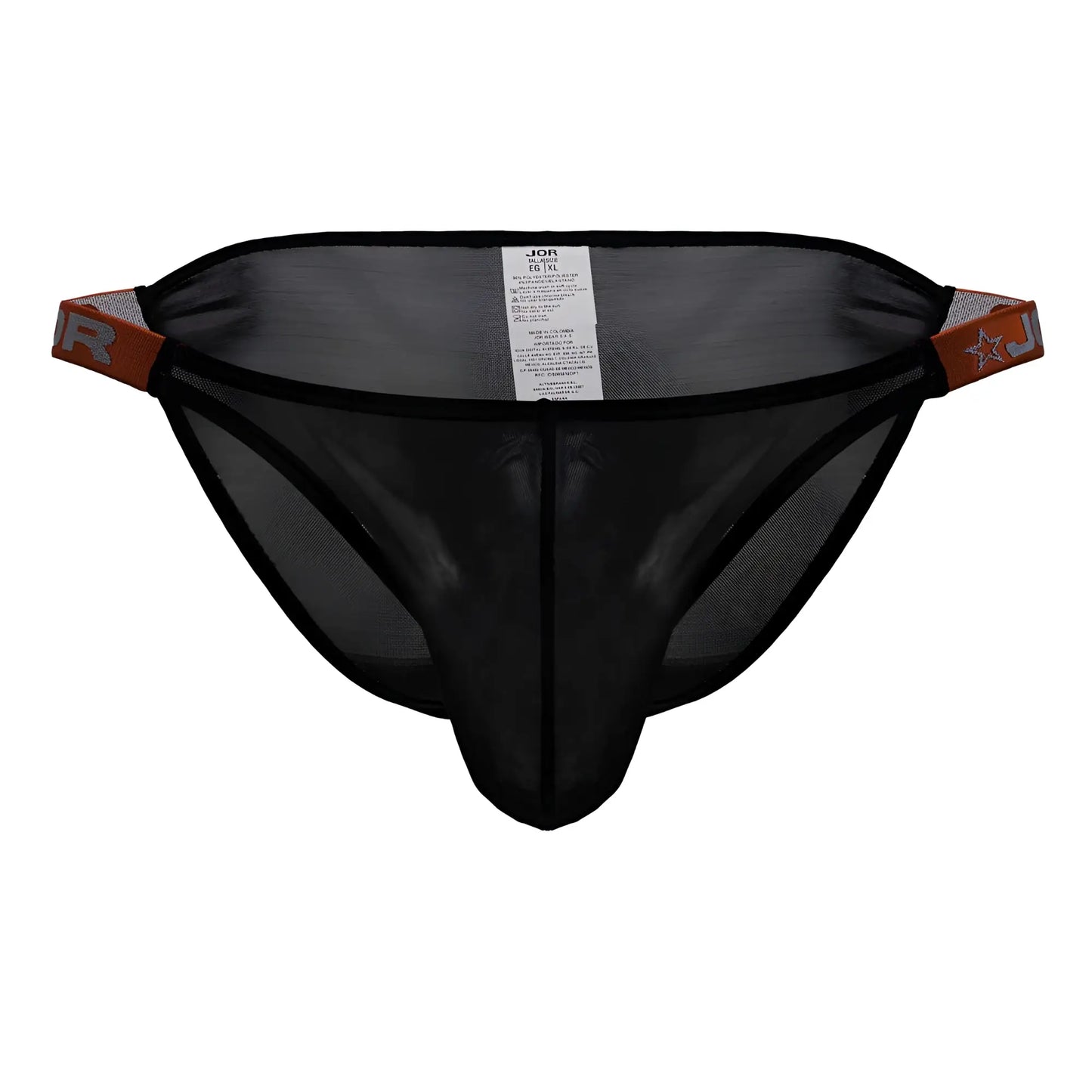 Black mesh thong bikini with orange and silver branded side tabs from jor 2236 frost bikini color black collection