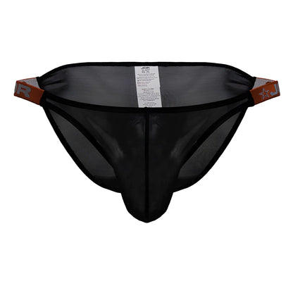 Black mesh thong bikini with orange and silver branded side tabs from jor 2236 frost bikini color black collection
