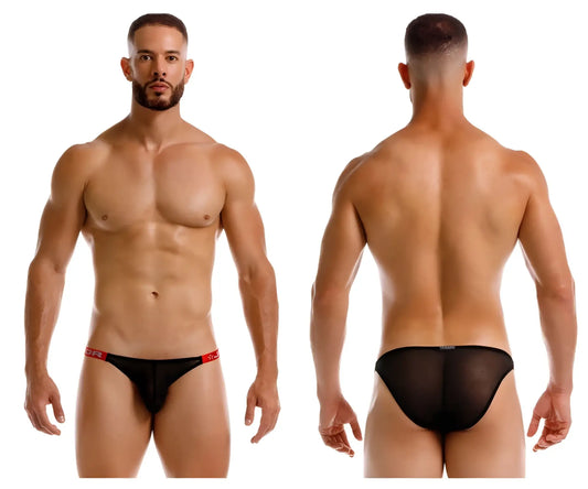 Black sheer mesh briefs jor 2236 frost bikini with red trim and small waistband logo front view
