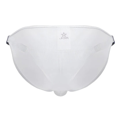 White mesh briefs jor 2236 frost bikini with black elastic side straps and subtle jor logo at center
