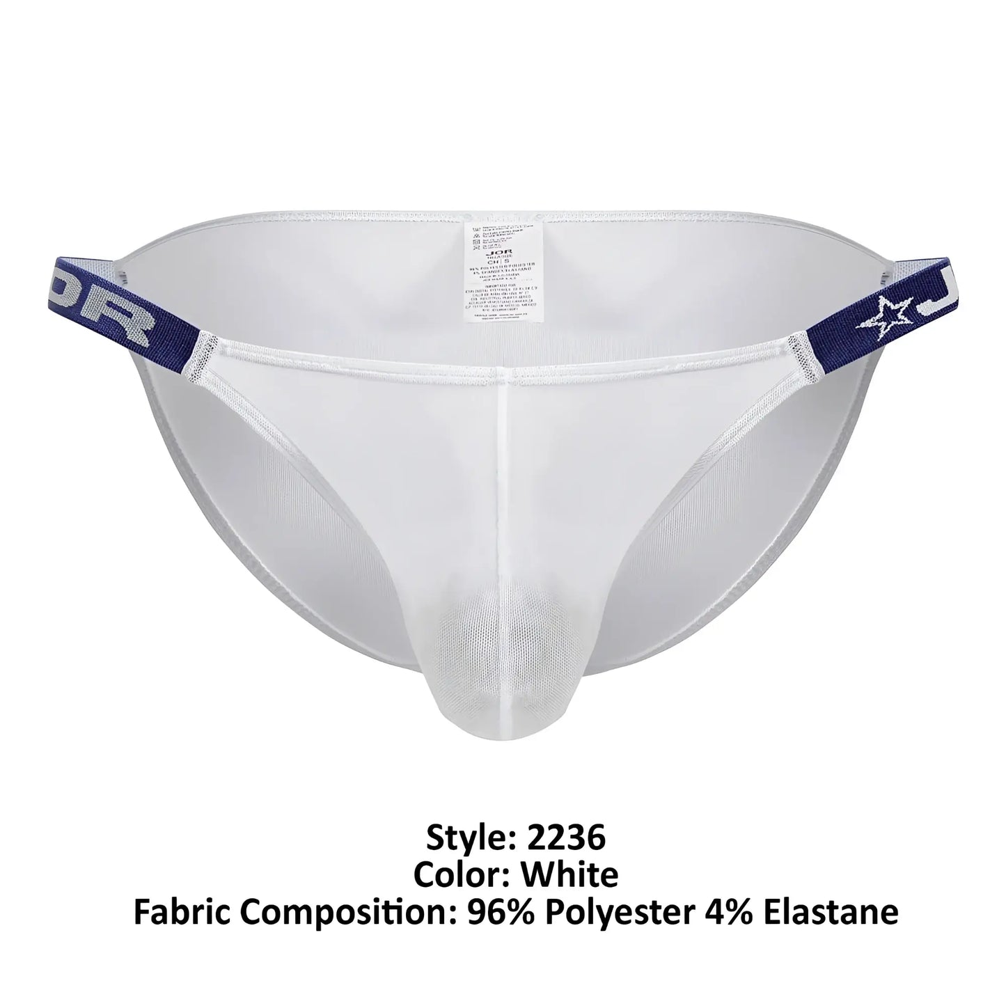 White mesh briefs with navy blue elastic waistband featuring star logo and j branding from JOR 2236 Frost Bikini
