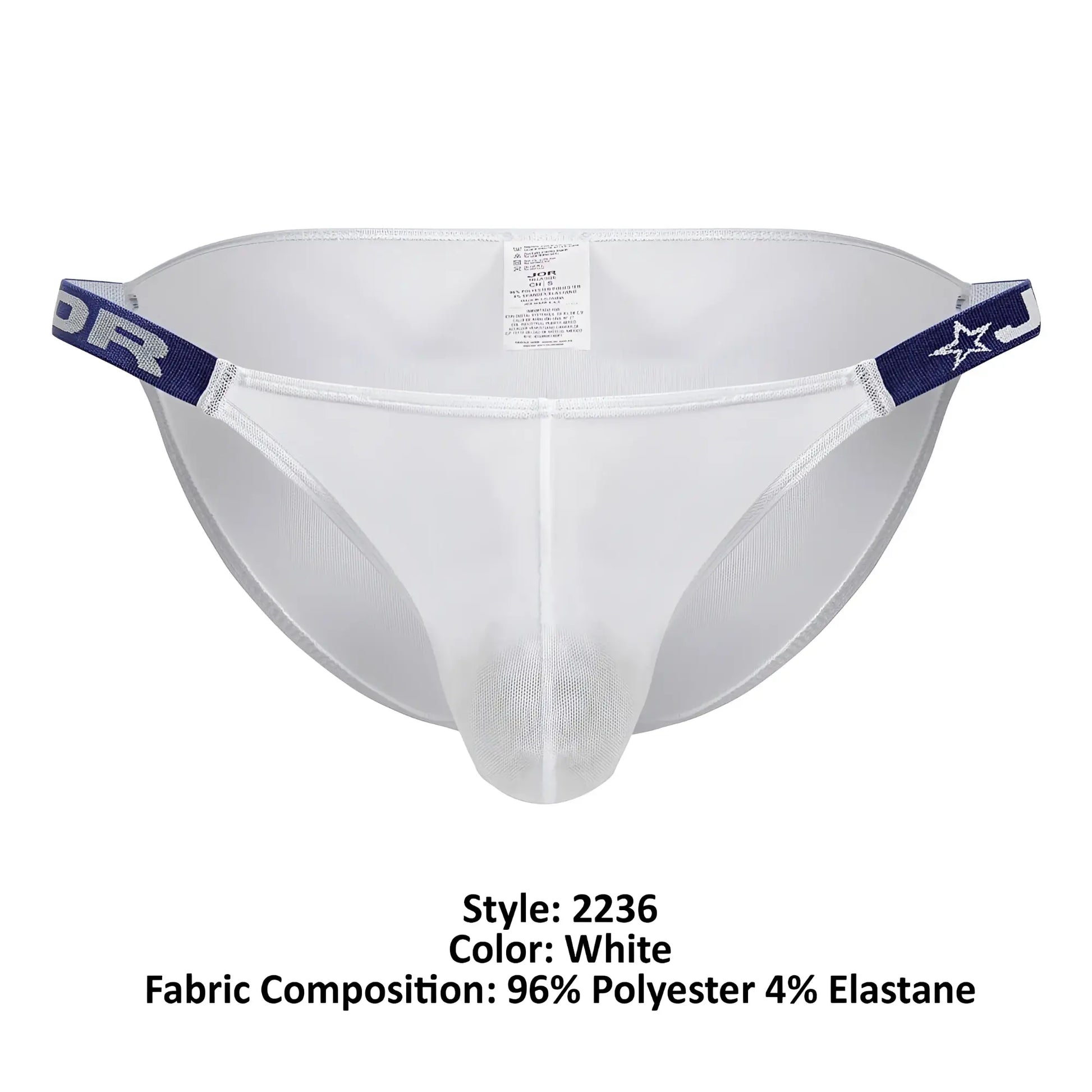 White mesh briefs with navy blue elastic waistband featuring star logo and j branding from JOR 2236 Frost Bikini