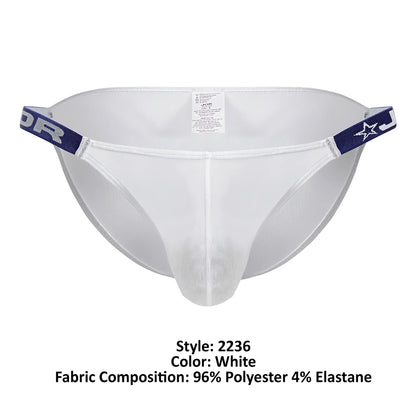 White mesh briefs with navy blue elastic waistband featuring star logo and j branding from JOR 2236 Frost Bikini