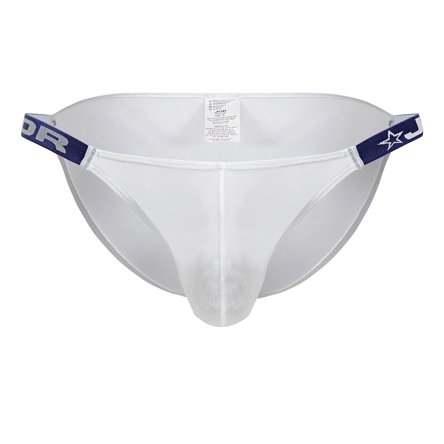 White mesh thong bikini with navy blue elastic waistband featuring star and lettering design jor 2236 frost bikini