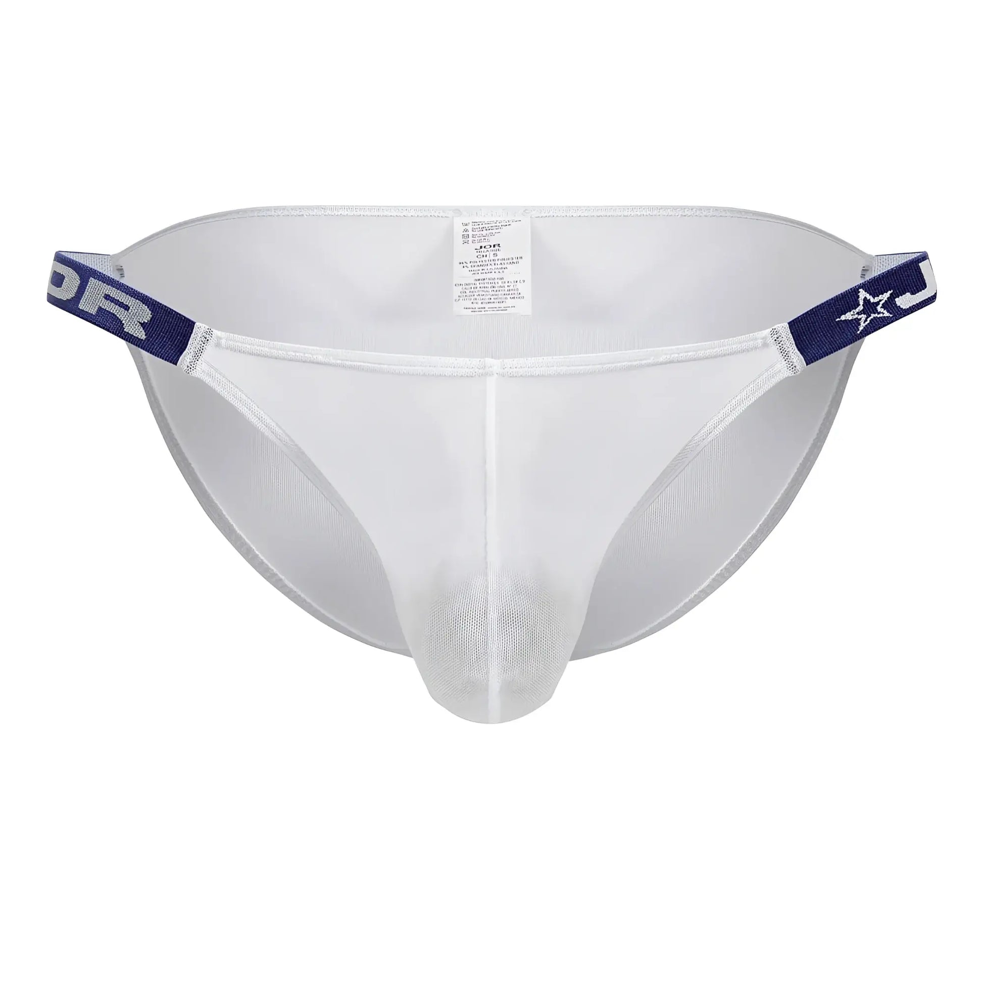White mesh thong bikini with navy blue elastic waistband featuring star and lettering design jor 2236 frost bikini